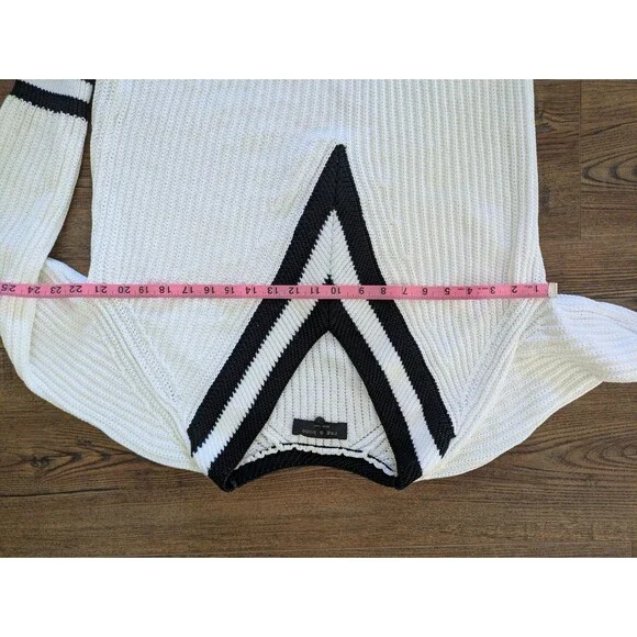 Rag & Bone Talia V-Neck Sweater White Black Trim Cotton Size Small Runway Style - Picture 8 of 10